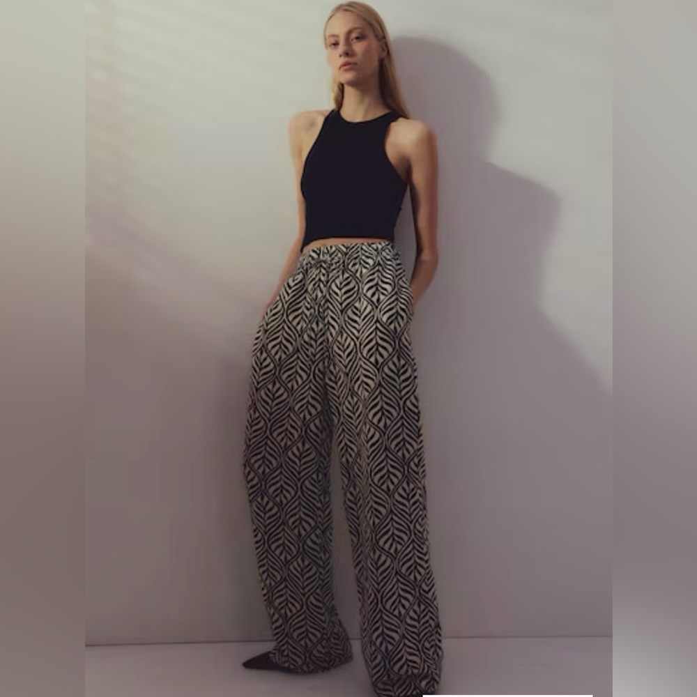 H&M linen blend wide leg pull on pants